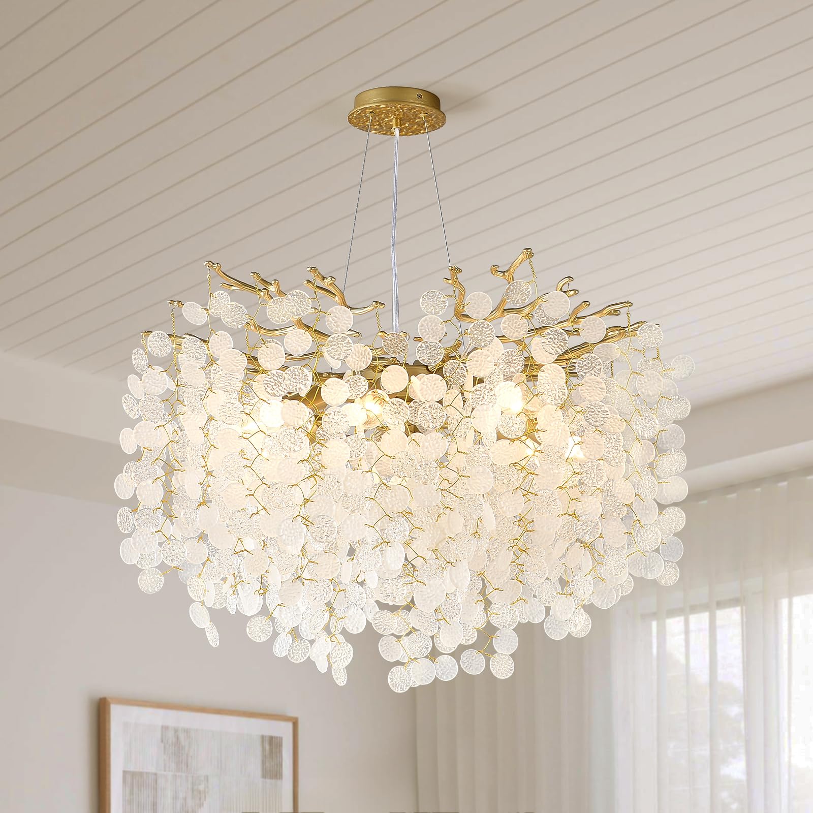 アクセサリー BOB-SUN VBKK 24-Inch Capiz Shell Chandelier, 8-Light Gold Coastal